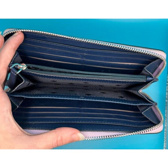 KATE SPADE Cameron LG Continental Wallet Lilac Saffiano Blue Leather Silver Logo - Picture 3 of 4